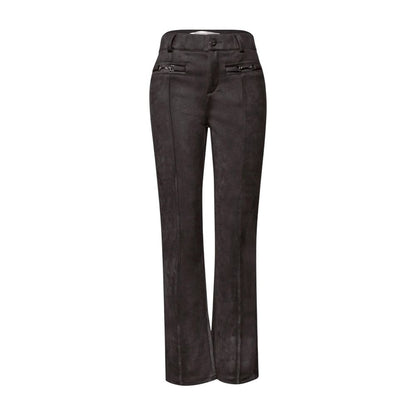 Brown Polyester Casual Pants
