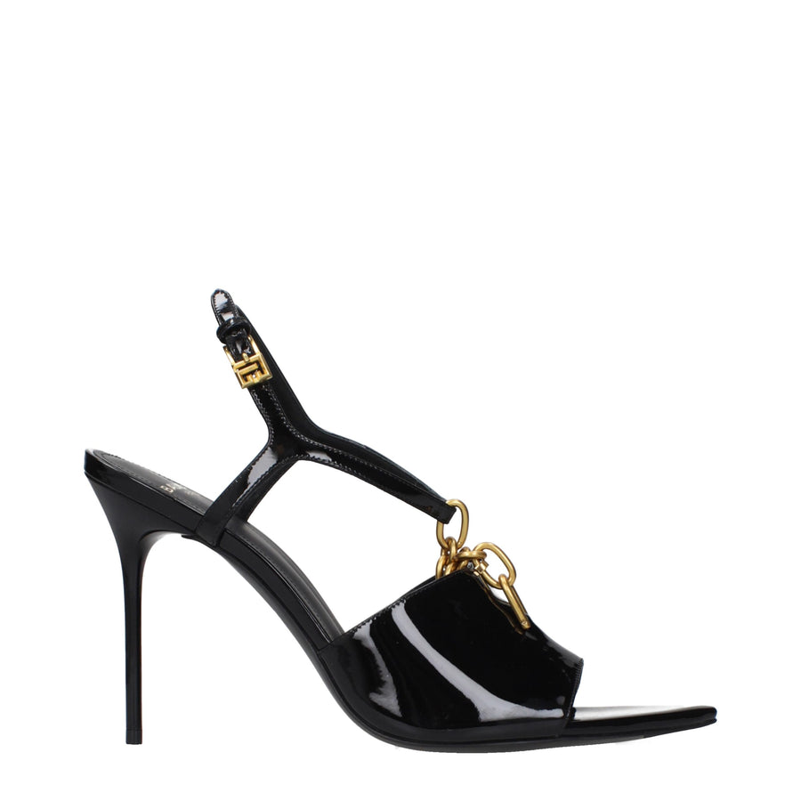 Black Leather Stiletto Heel Sandals