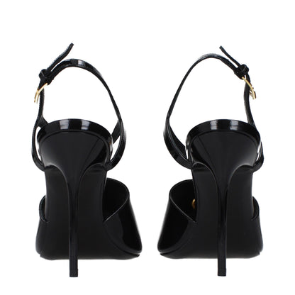 Black Leather Stiletto Heel Sandals