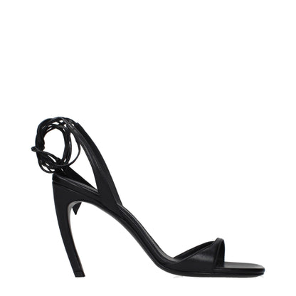 Black Leather Stiletto Heel Sandals