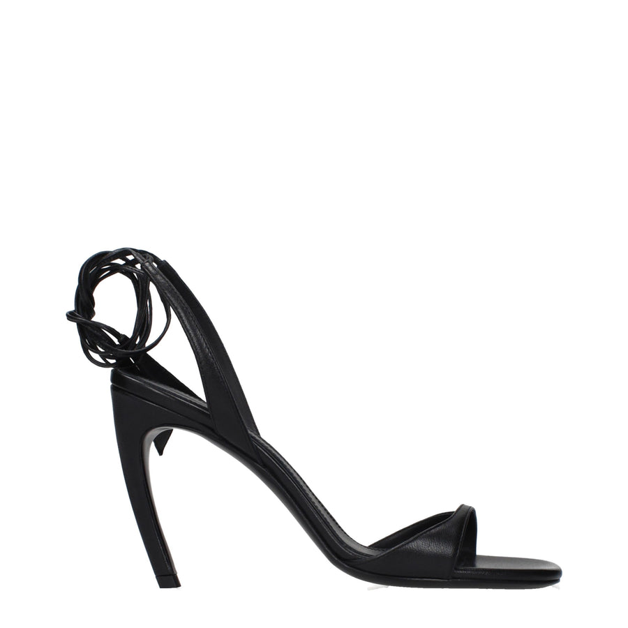 Black Leather Stiletto Heel Sandals