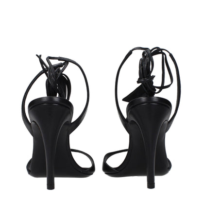 Black Leather Stiletto Heel Sandals