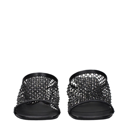 Black Leather Stiletto Heel Sandals