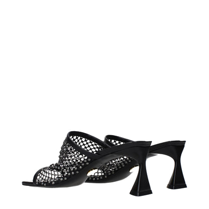 Black Leather Stiletto Heel Sandals