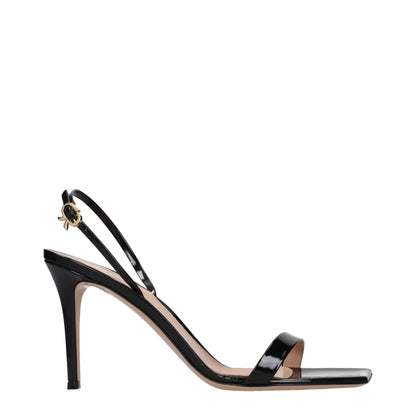 Black Leather Stiletto Heel Sandals