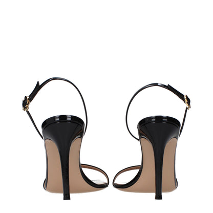 Black Leather Stiletto Heel Sandals