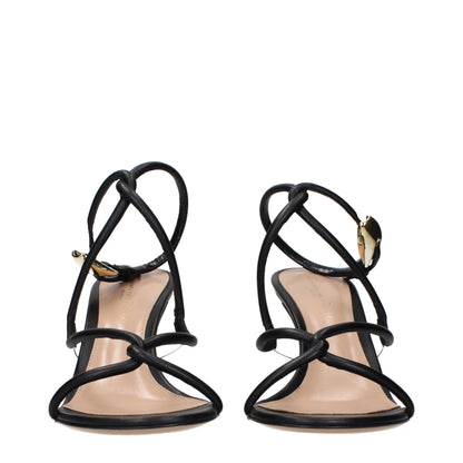 Black Leather Stiletto Heel Sandals