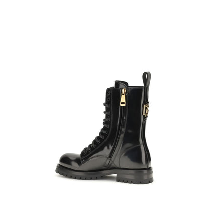 Black Calf Leather Bos Taurus Lace-Up Boots