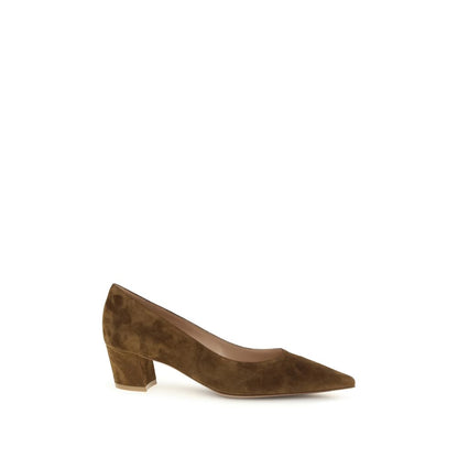 Brown Suede Leather Mid Heel Pumps