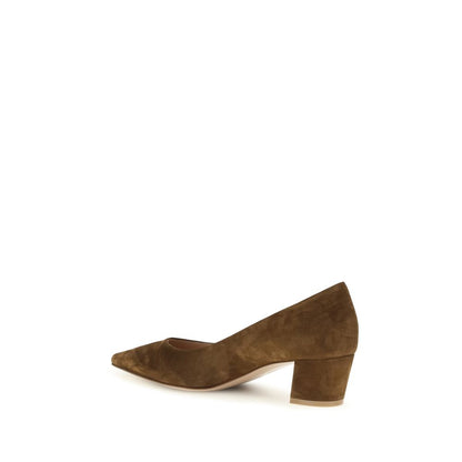 Brown Suede Leather Mid Heel Pumps