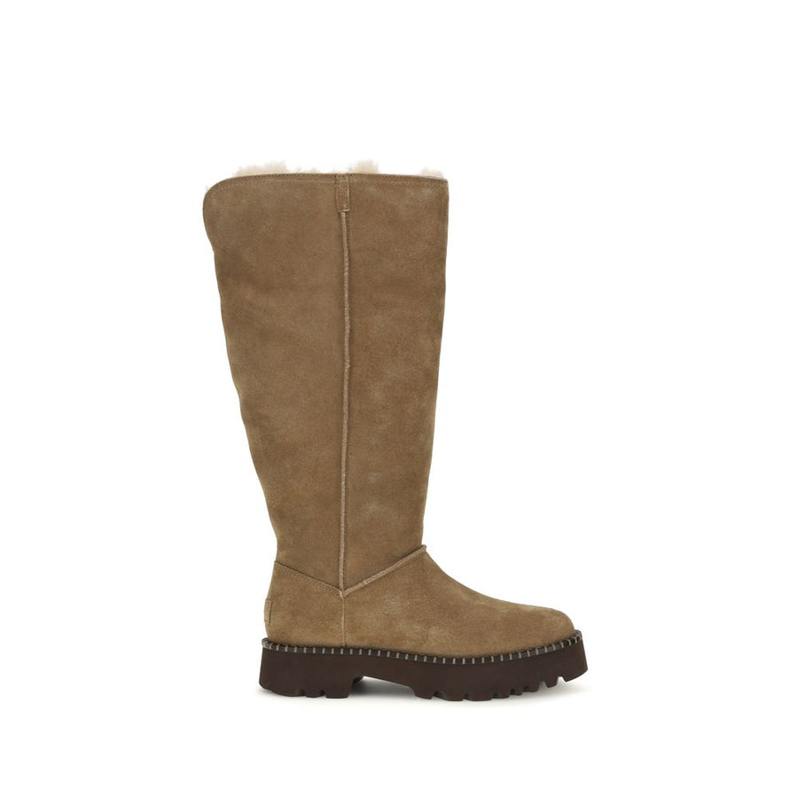 Beige Suede Leather Flat Boots