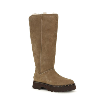 Beige Suede Leather Flat Boots