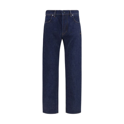 Blue Cotton Straight-Leg Jeans