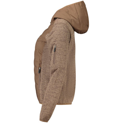 Brown Polyester Women's Jacket with Hood