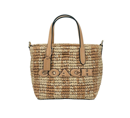 Coach Mini City Gingham Straw Tote Crossbody Bag