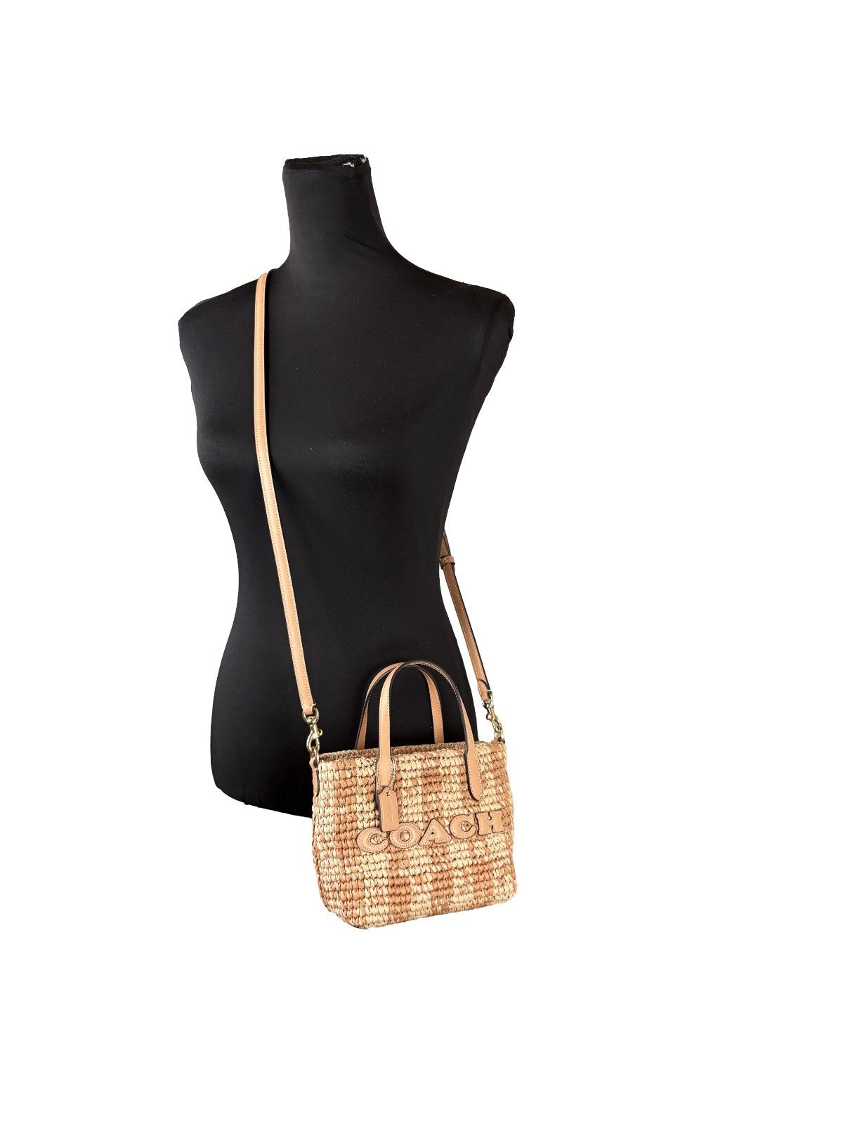 Coach Mini City Gingham Straw Tote Crossbody Bag