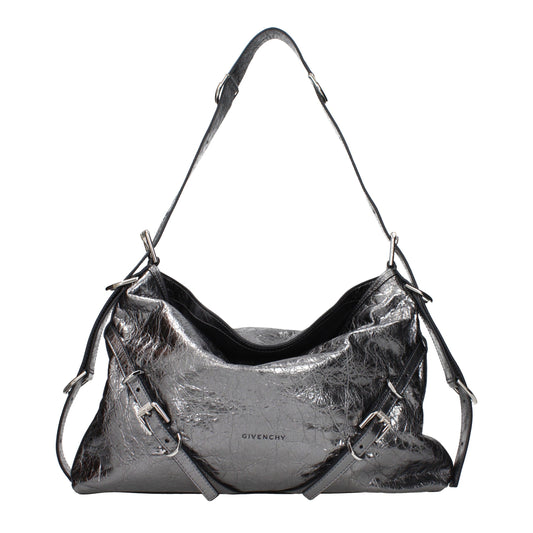 Gray Leather Shoulder Bag