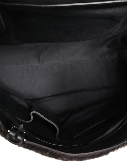 Black Shearling Leather Messenger Shoulder Men Borse Bag