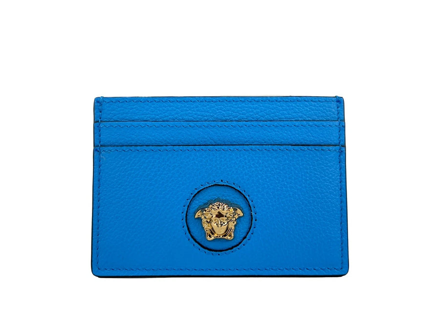 Versace Mini Medusa Blue Grainy Leather Slim Card Case Wallet