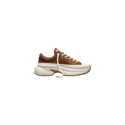 Beige Leather Platform Sneakers