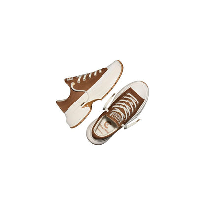 Beige Leather Platform Sneakers