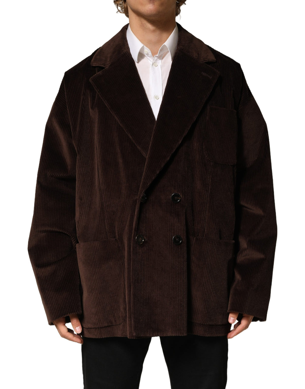 Brown Double Breasted Corduroy Blazer Jacket