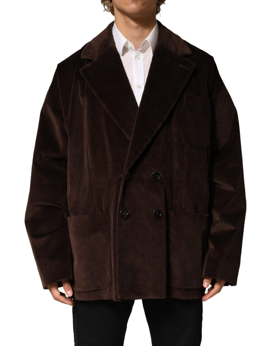 Brown Double Breasted Corduroy Blazer Jacket