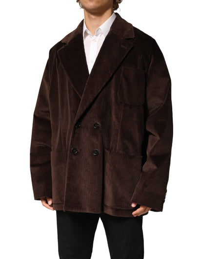 Brown Double Breasted Corduroy Blazer Jacket