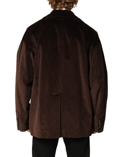 Brown Double Breasted Corduroy Blazer Jacket