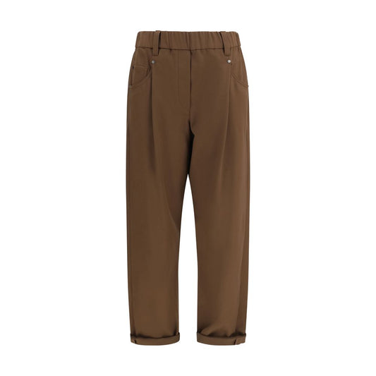Brown Cotton Casual Pants