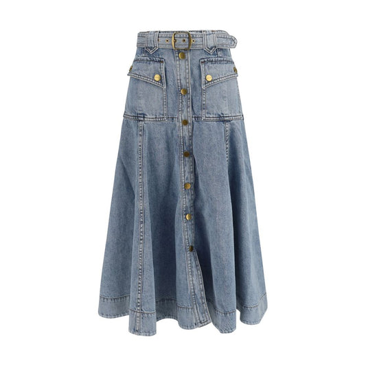 Blue Cotton Midi Skirt