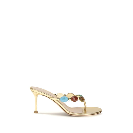 Gold Suede Leather Stiletto Heel Sandals