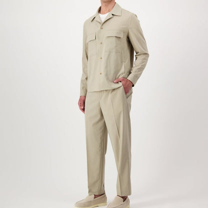 Beige Virgin Wool Shell Jacket