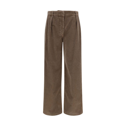 Brown Cotton Casual Pants