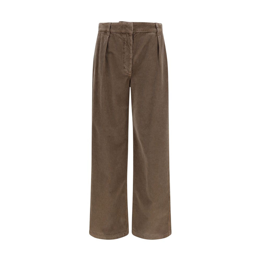 Brown Cotton Casual Pants