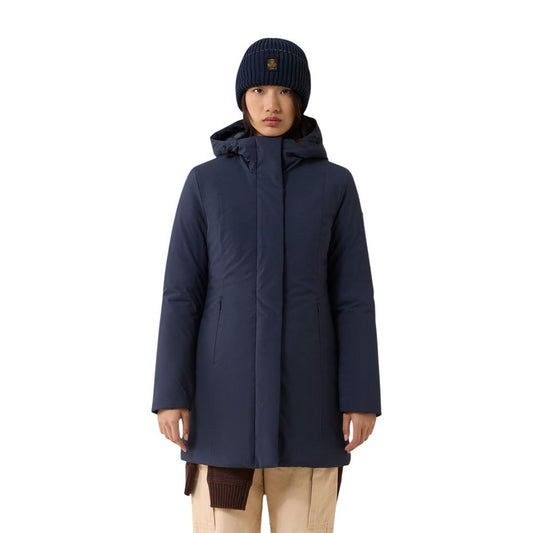 Blue Polyester Full-Length Jacket