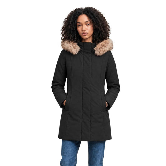 Black Polyester Full-Length Jacket