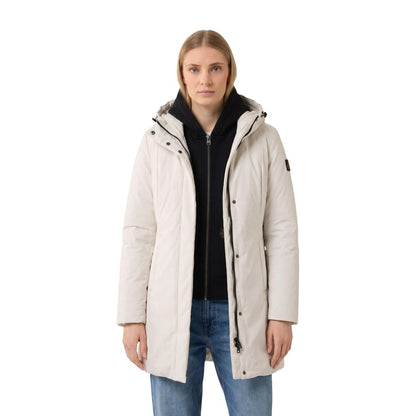 Cream Polyester Full-Length Jacket