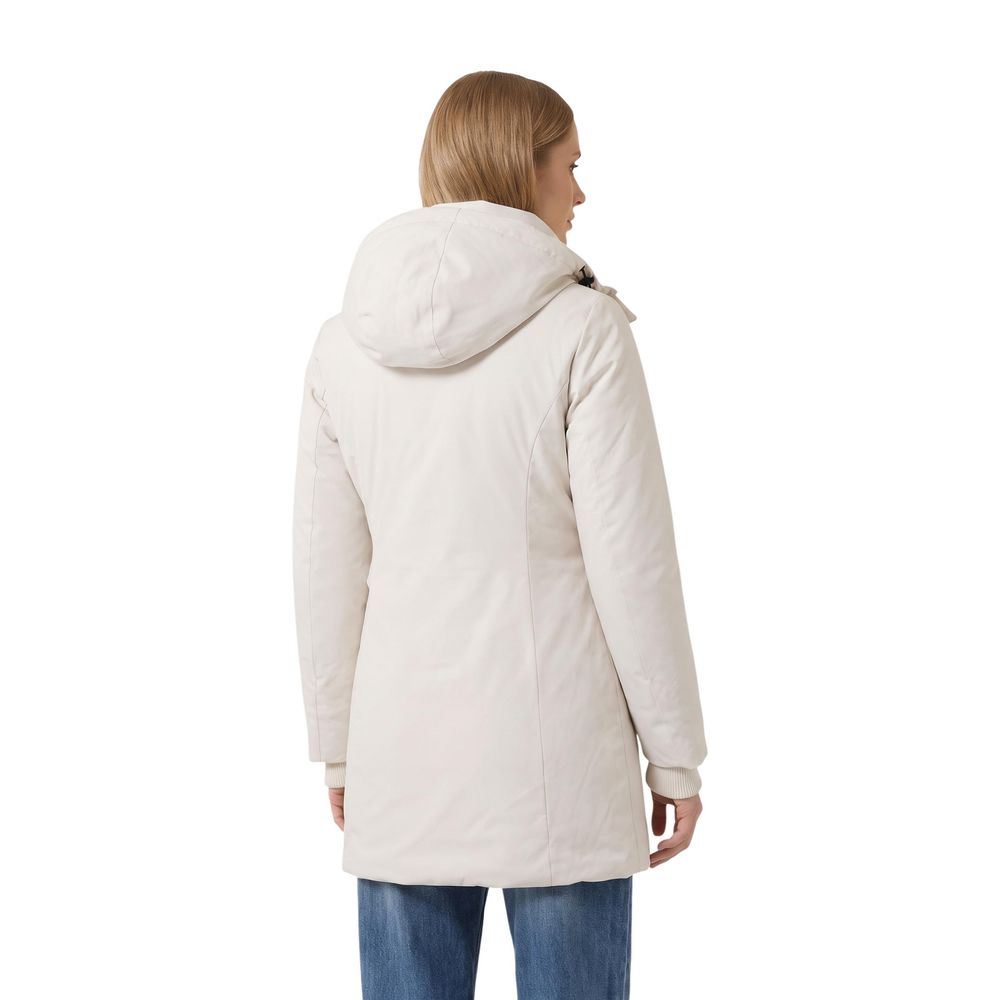 Cream Polyester Full-Length Jacket