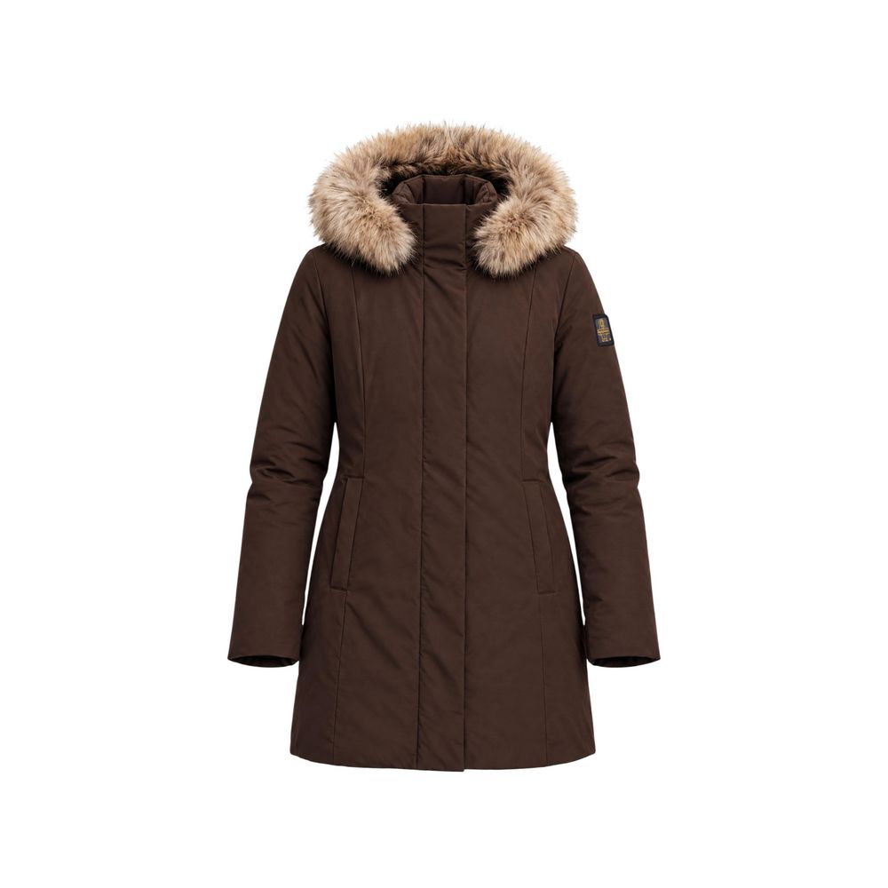 Brown Polyester Full-Length Jacket