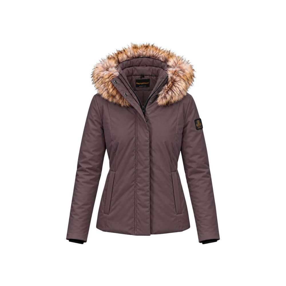 Brown Polyester Full-Length Jacket