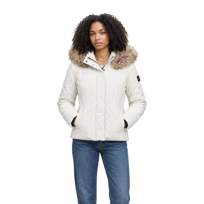 Cream Polyester Full-Length Jacket