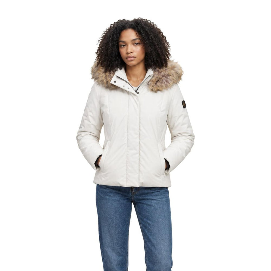 Cream Polyester Full-Length Jacket
