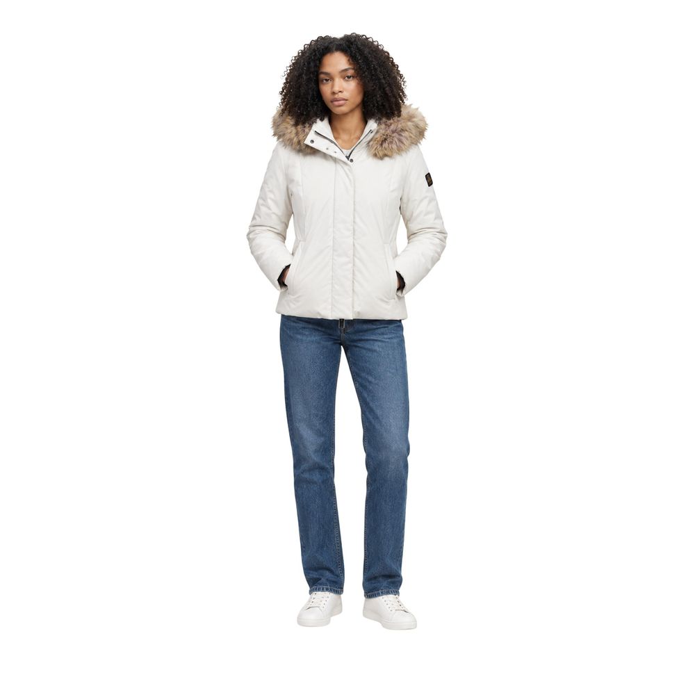 Cream Polyester Full-Length Jacket