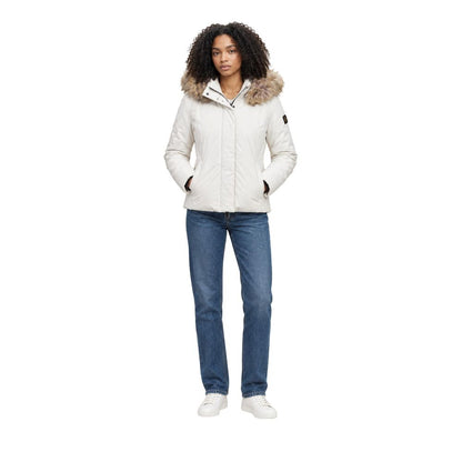Cream Polyester Full-Length Jacket