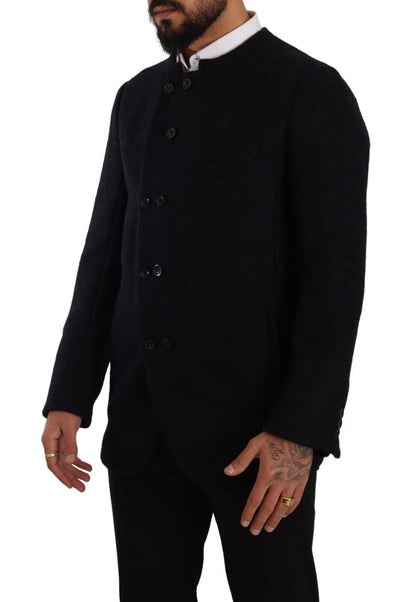Gray Alpaca Button Down Men Coat Jacket
