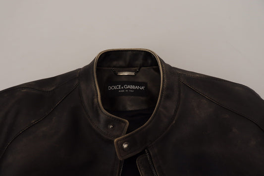 Black Leather Zipper Biker Coat Jacket
