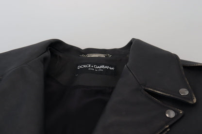 Black Leather Biker Coat Zipper Jacket
