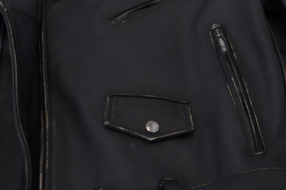 Black Leather Biker Coat Zipper Jacket