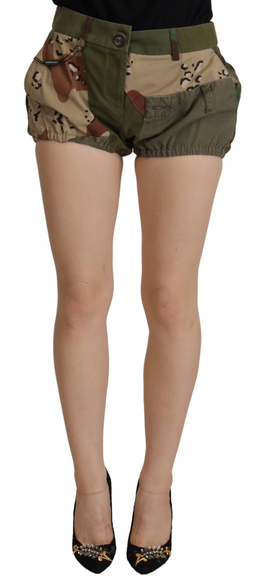 Green High Waist Hot Pants Cotton Army Shorts